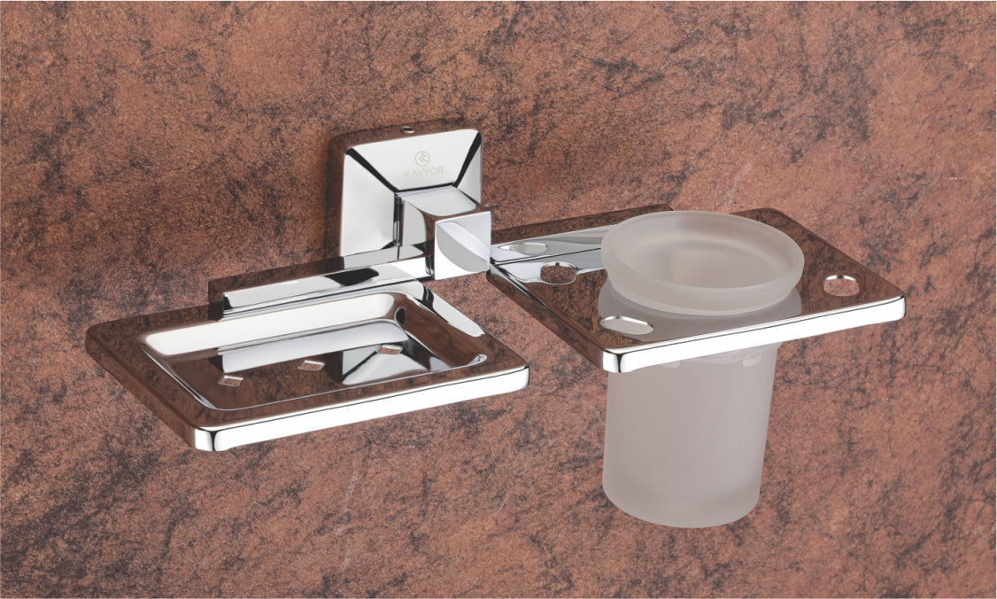 SOAP DISH WITH TUMBLER HOLDER KBA 10109 CHROME PLATING by Kavyor