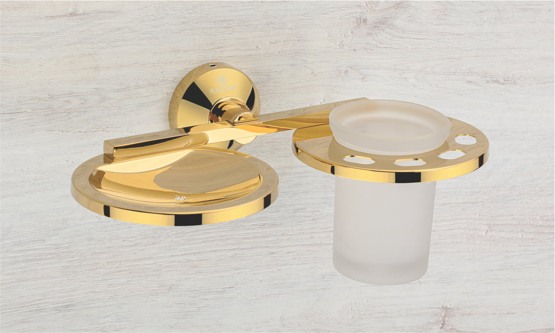 SOAP DISH WITH TUMBLER HOLDER KBA 60809 GOLD FINISH
