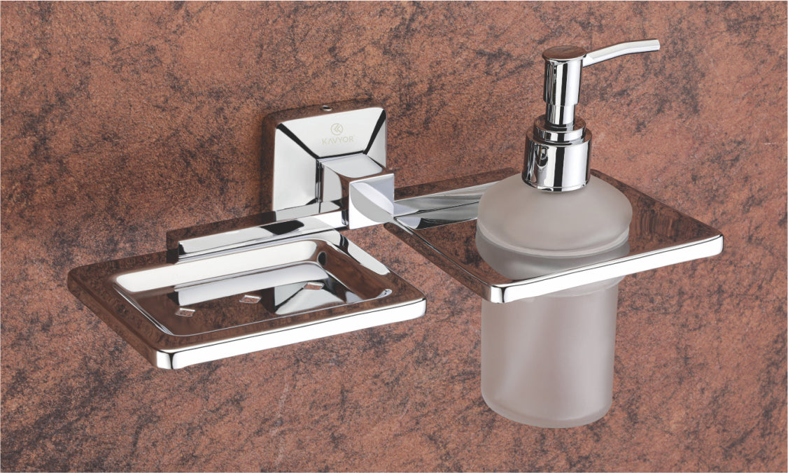 SOAP DISH WITH LIQUID HOLDER KBA 10110 CHROME FINISH by Kavyor