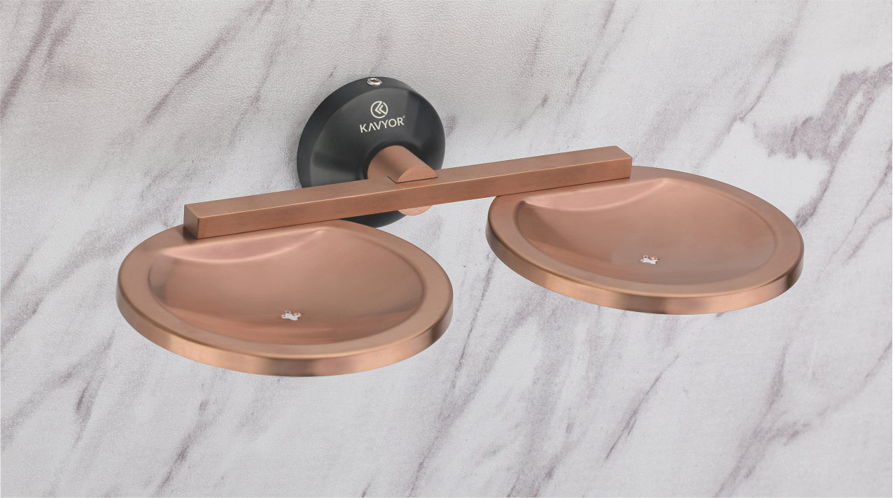 DOUBLE SOAP DISH KBA 10208 PVD ROSE GOLD AND BLACK SATIN FINISH