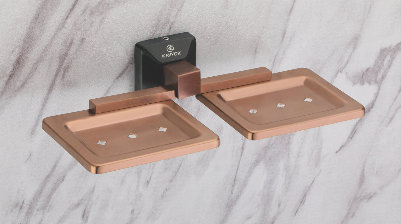 DOUBLE SOAP DISH KBA 10108 PVD 2 TONE ROSE GOLD AND BLACK SATIN FINISH