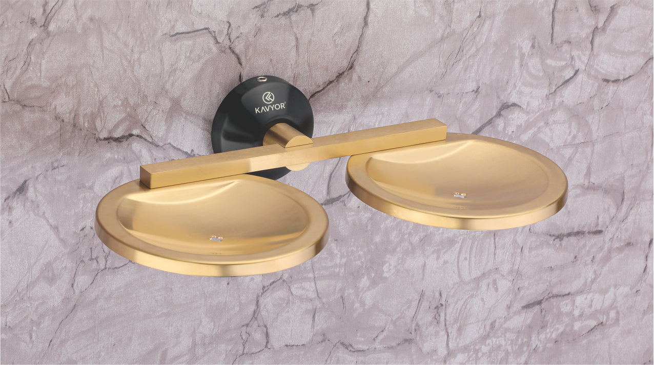 DOUBLE SOAP DISH KBA 10208 PVD GOLD AND BLACK SATIN FINISH