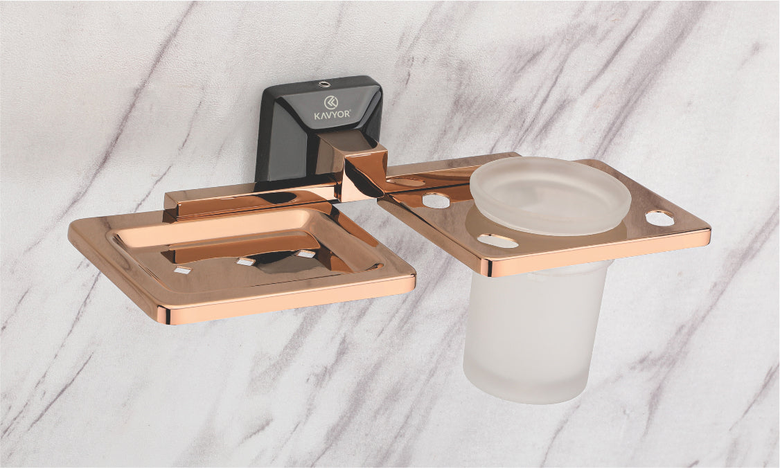 SOAP DISH WITH TUMBLER HOLDER KBA 60709 PVD ROSE GOLD AND BLACK FINISH