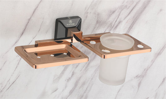 SOAP DISH WITH TUMBLER HOLDER KBA 60709 PVD ROSE GOLD AND BLACK FINISH