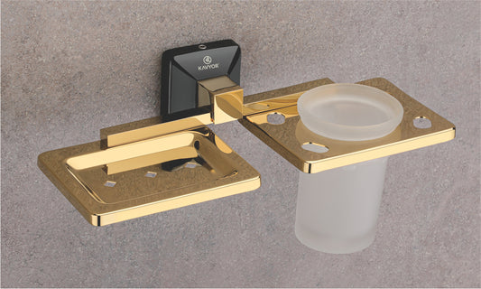 SOAP DISH WITH TUMBLER HOLDER KBA 60709 PVD GOLD AND BLACK FINISH