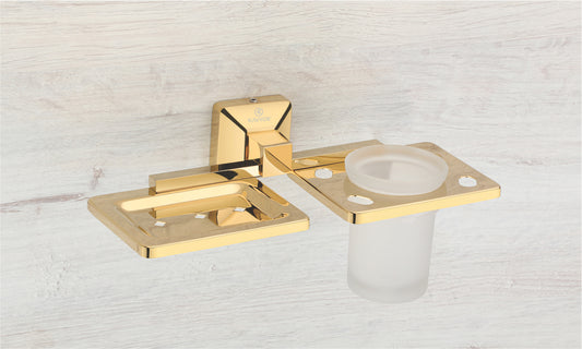 SOAP DISH WITH TUMBLER HOLDER KBA 60709 PVD GOLD FINISH