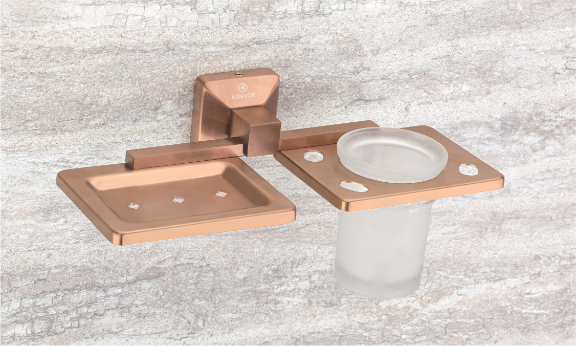 SOAP DISH WITH TUMBLER HOLDER KBA 60709 PVD ROSE GOLD SATIN FINISH