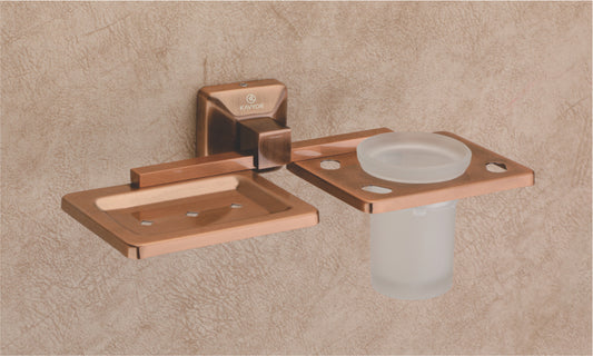 SOAP DISH WITH TUMBLER HOLDER KBA 60709 ANTIQUE COPPER FINISH