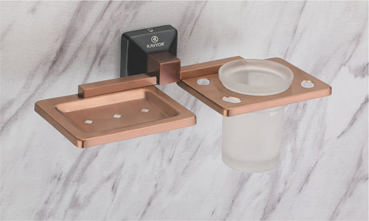 SOAP DISH WITH TUMBLER HOLDER KBA 60709 PVD ROSE GOLD AND BLACK SATIN FINISH