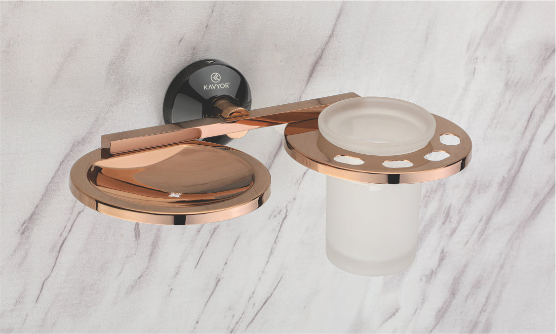 SOAP DISH WITH TUMBLER HOLDER KBA 60809 ROSE GOLD WITH BLACK FINISH