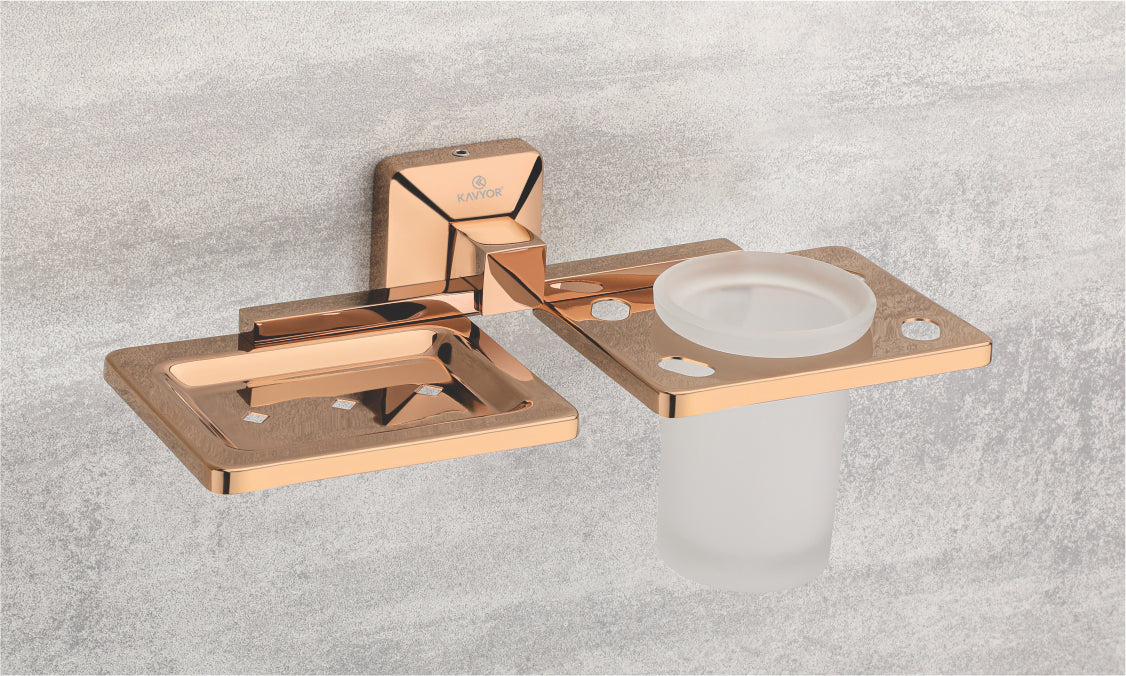 SOAP DISH WITH TUMBLER HOLDER KBA 60709 PVD ROSE GOLD FINISH