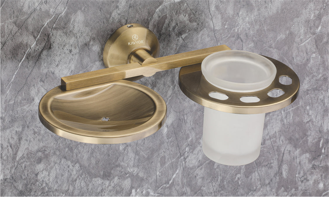 SOAP DISH WITH TUMBLER HOLDER KBA 60809 ANTIQUE BRASS FINISH