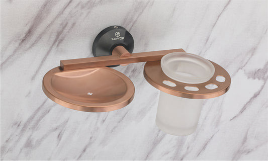 SOAP DISH WITH TUMBLER HOLDER KBA 60809 PVD ROSE GOLD AND BLACK SATIN FINISH