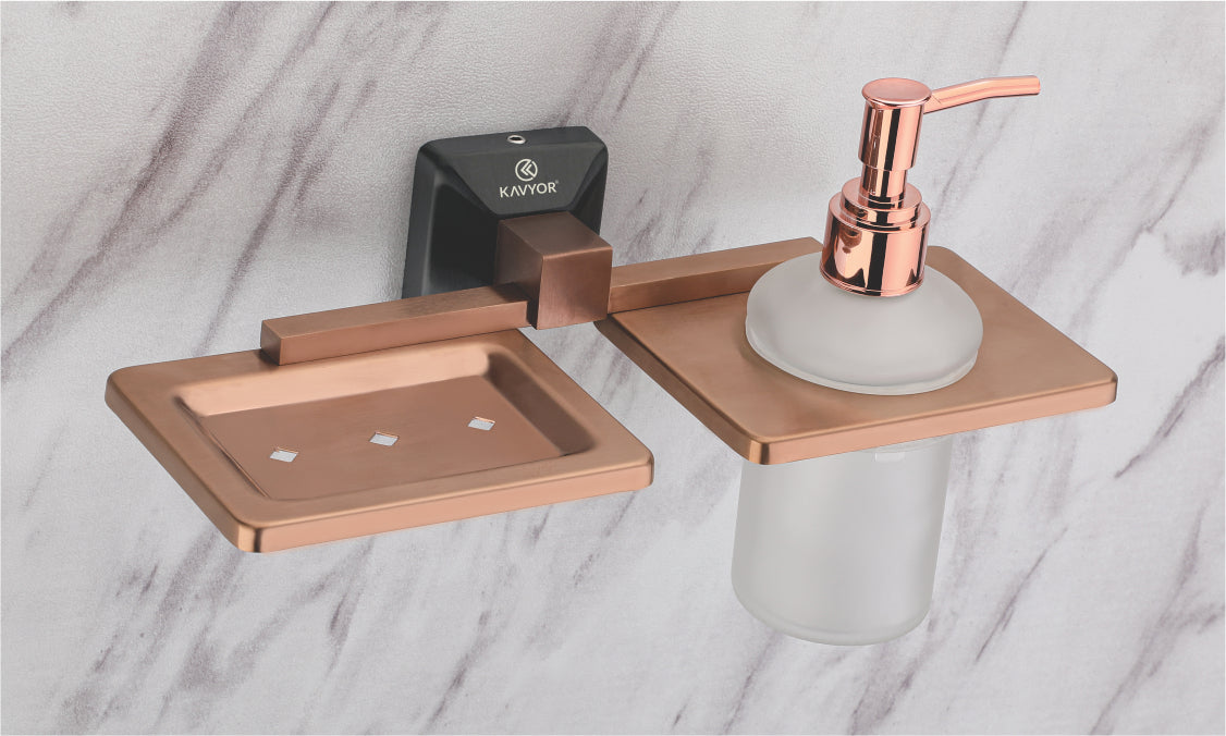 SOAP DISH WITH LIQUID HOLDER KBA 60710 PVD ROSE GOLD WITH BLACK SATIN FINISH