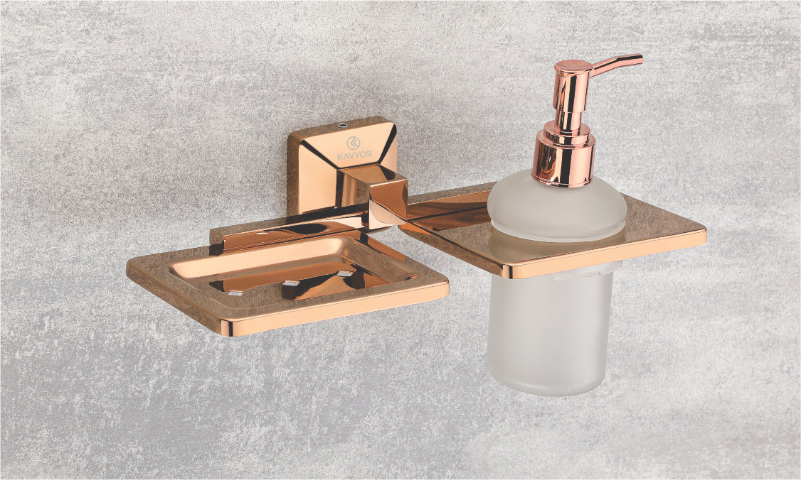 SOAP DISH WITH LIQUID HOLDER KBA 60710 PVD ROSE GOLD FINISH