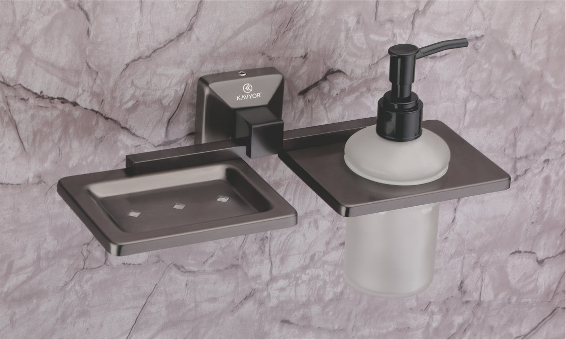 SOAP DISH WITH LIQUID HOLDER KBA 60710 PVD GRAPHITE FINISH